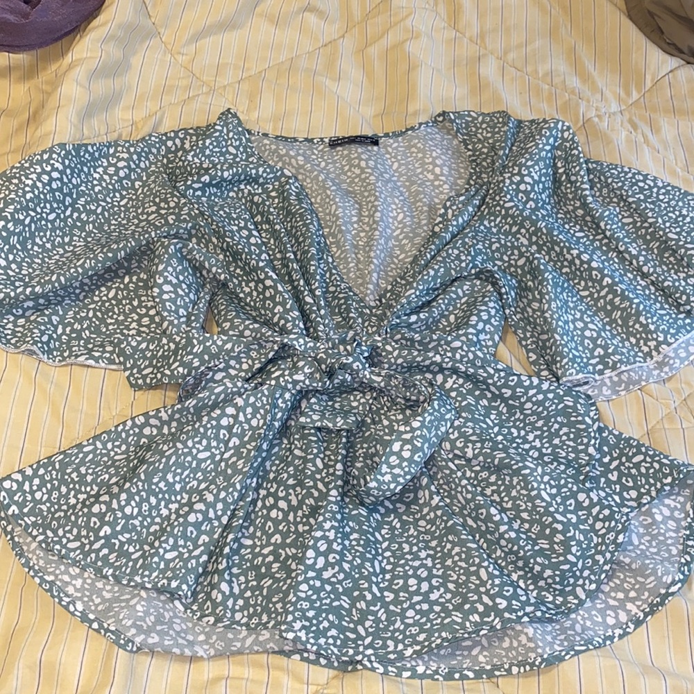 Green cheetah print blouse